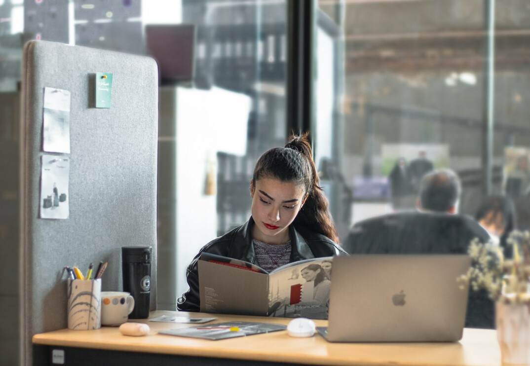 woman learning at desk